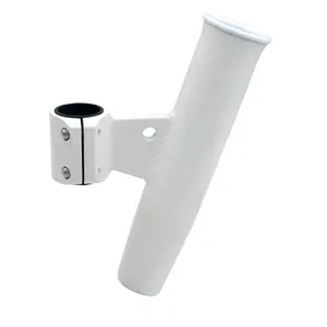 212 MAIN Aluminum Vertical Clamp-On Rail Mount Rod Holder - 0.843 in. Outdoor Powdercoat Sleeve, White, Slip-Fit Design for Fishing Rod Security
