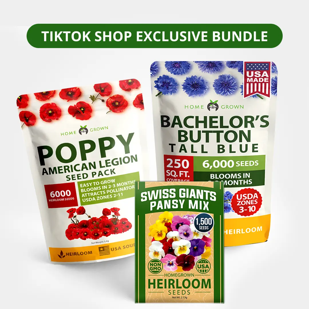 3 Flower Bundle: Bachelor Button + Poppy Flowers + Pansy Swiss Giants Mix - +12,000 seeds