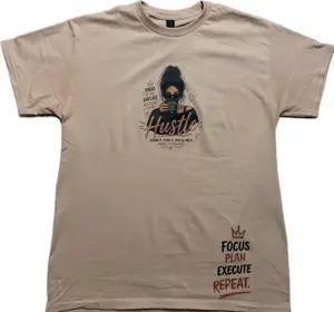 QueenB Collection Female T-Shirt with "Focus Plan Execute Repeat" Motivational Design in Soft Peach Color