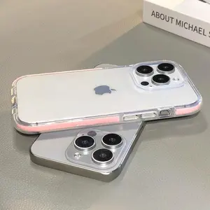 High Transparency iPhone Case with Colorful Inner Edge, Acrylic Back + TPU Soft Edge, Anti-Scratch/Fingerprint/ Yellowing, Shockproof Drop Protection for iPhone 16/15/14/13/12