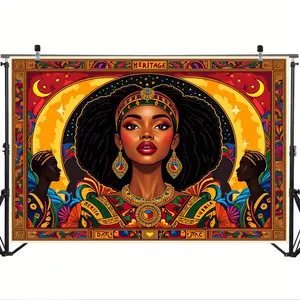 2D Flat Banner 1pc, Pull Flag Banner Encouraging African Leaders Painted Background, History Month Flag, Universal Season Decor, Wall Hanging Backdrop