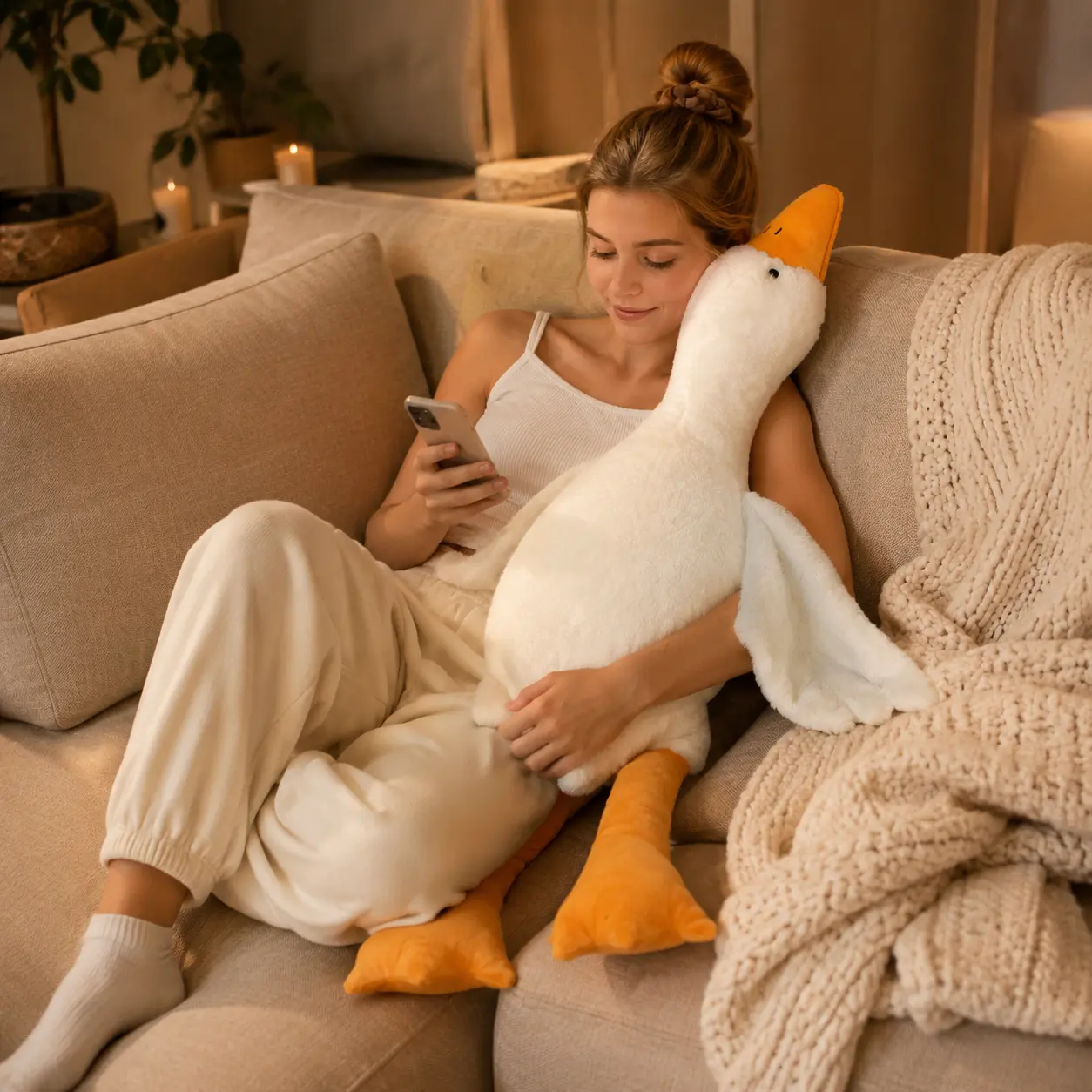 Giant Goose Plush Body Pillow, 2 Sizes - 90cm/125cm, Polyester Fiber Fill, White Long Stuffed Animal, for Hugging and Bed Decor