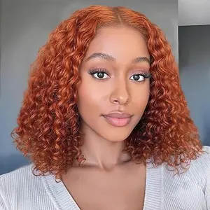 Orange Ginger Water Wave Bob Wig Human Hair 200% Density 13x4 Lace Front Wigs Human Hair for Women Pre Plucked Wet and Wavy Short Bob Wigs 100% Virgin 13x4 Deep Curly Human Hair Wig 350#