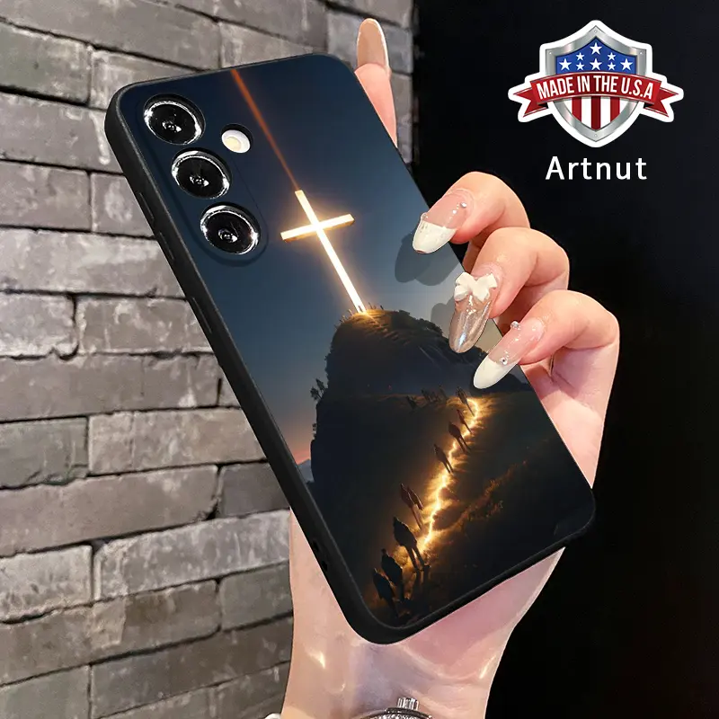 Straight Edge La Cruz Pattern Silicone Smartphone Casing for Samsung S22-S25 Plus/Ultra, Drop-Proof, Anti-Drop, Raised Lip, Shockproof Rugged Durable Cover, Handheld Devices Accessories