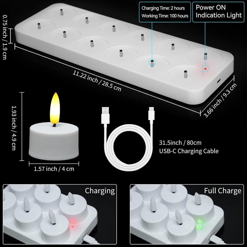 Flameless LED Tea Lights Rechargeable With Timer Romote Remote, Candles For Wedding Centerpiece Table Decor Christmas