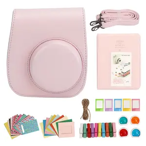 PU Camera Protective Bag for Fujifilm Instax Mini 12 with 64 Pockets Album 4 Color Filters Colorful Hanging Frames Stickers
