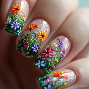 Spring Fresh Nail Art Set, Glossy Finish Medium Nails, Single Pack, No Battery Power Required, Ideal for Spring Season