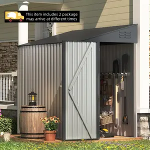 【2 Packages Shipping】YODOLLA Shed Outdoor Lean to Storage Sheds & Outdoor Storage, Small 4' x 7' Metal Wall Side Shed for Garden, Backyard and Outdoor Use