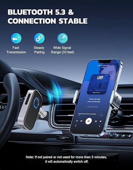 Car Bluetooth Receiver Noise Cancelling 3.5mm AUX Adapter for Home Stereo Wired Headsets Hands-Free Calling Stable Fast Transmission
