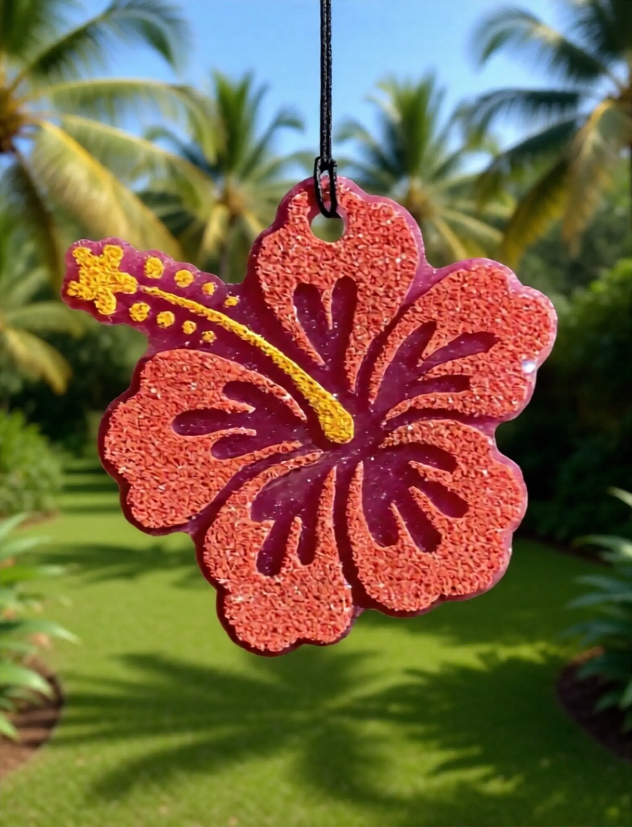 Spring and Summer Freshies Handmade Car Air Freshener in Hibiscus Flower Shape with Baja Cactus Flower Scent Perfect for Gifting