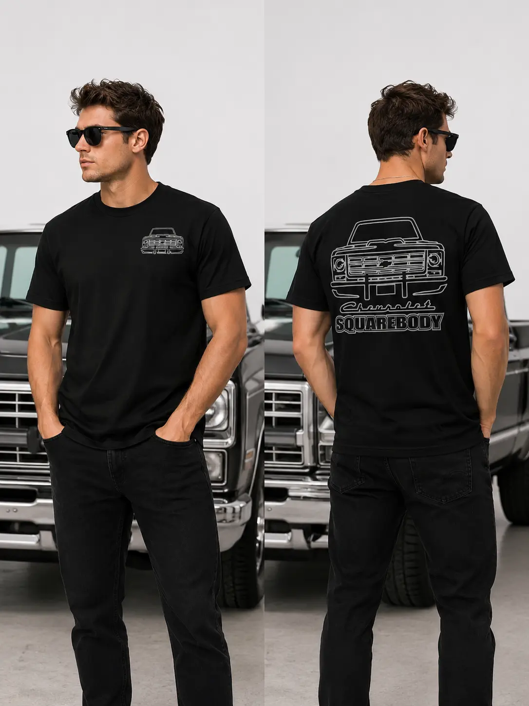 Classic Squarebody Truck T-Shirt 70s 80s Pickup Graphic Tee, Minimalist Style Apparel for Pickup Truck Lovers