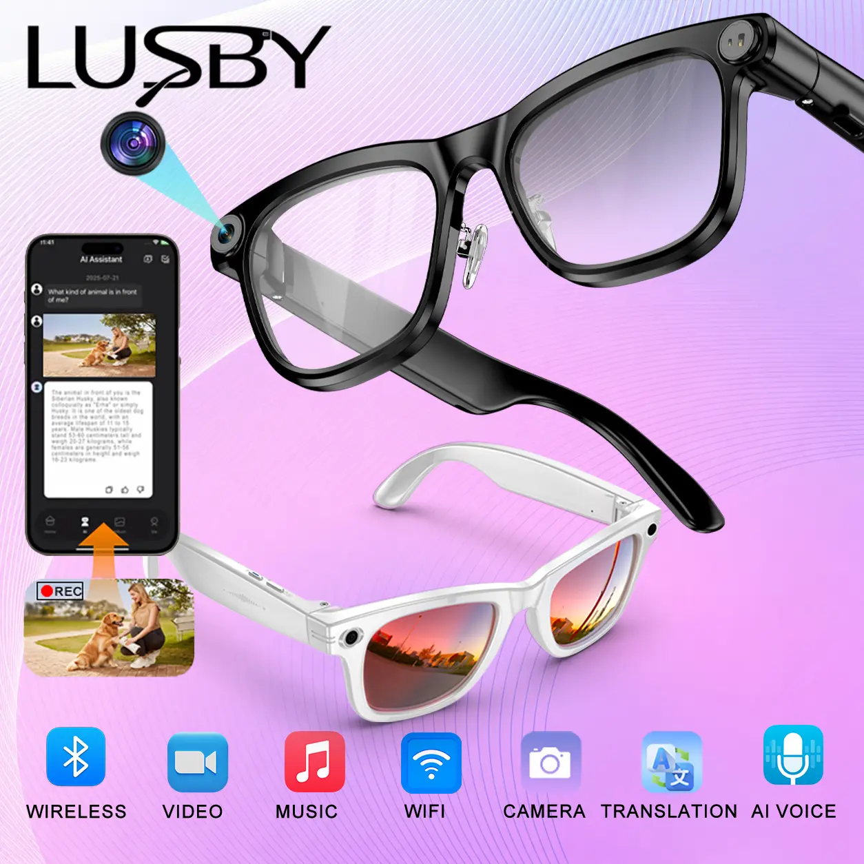 LUSBY Multifunctional Smart Glasses with Camera - Larger Frame, 1080P Photochromic Lenses, Button-Touch Adjustment, 160+ Languages Real-Time Translation, Bluetooth Recording, UV Protection, Climbing Cool Gadget, Mens Birthday Gifts for Him