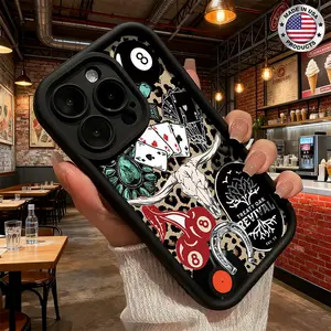 Cool Vintage Western Cow Skull Poker Cards Graphic Aesthetic Case for iPhone 17 16 15 14 Pro Max 13 12 11 XR XS Plus Air Slim Shockproof Anti Drop Protective Durable TPU Cover