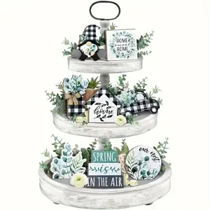 Spring Themed Tiered Tray Decor, 8 Counts/set Wooden Gnome & Truck & Letter & Flower & House Design without Tray, Home Decor for Living Room Bedroom, Ornaments