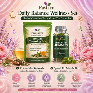 KayLumi (kase vant)Daily Balance Wellness Set 2-Piece Herbal Cleansing Tea & Green Tea Gummies for Digestive Balance & Daily Energy Support - Beverage
