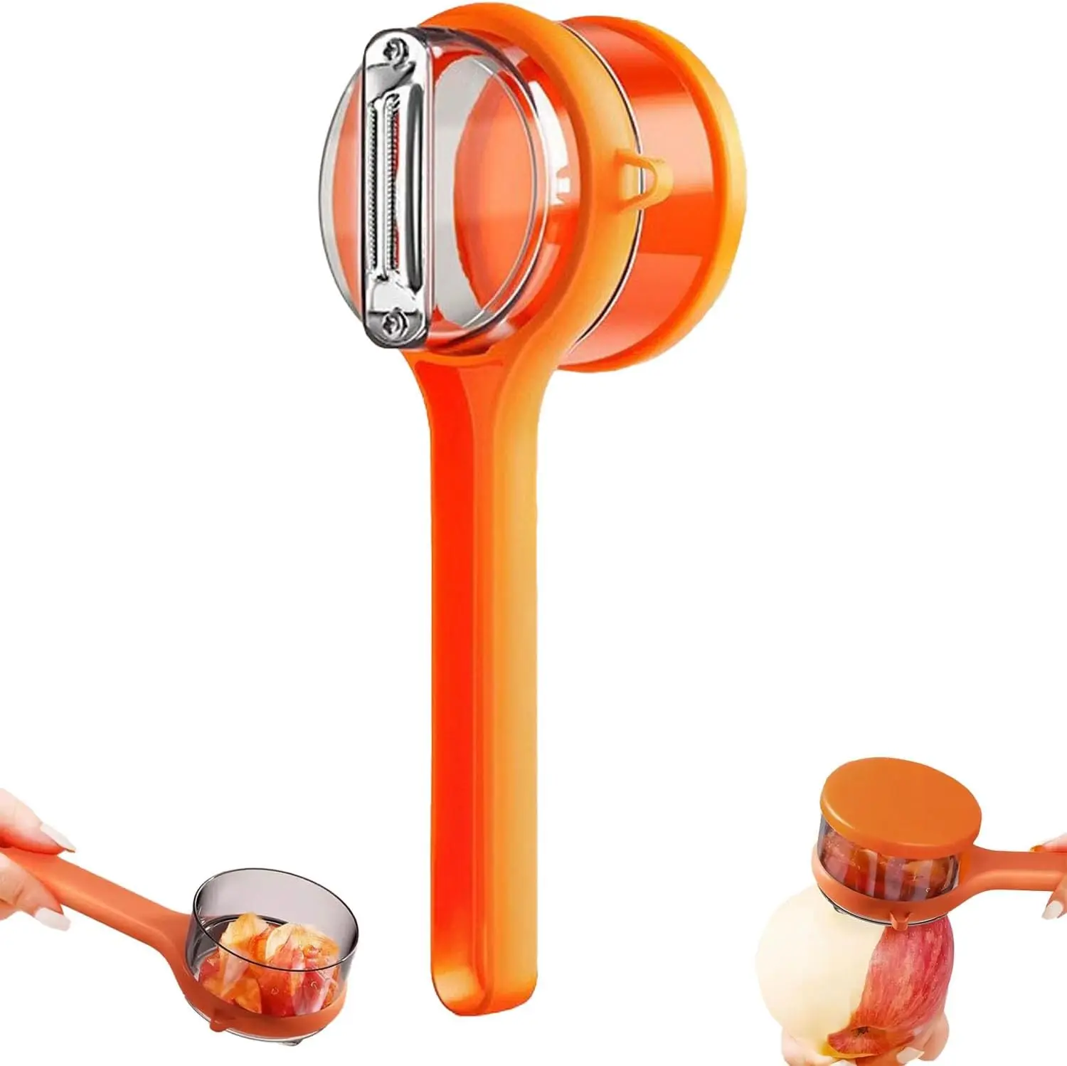 Stainless Steel Veggie Peeler with Storage Box - Double-Sided Sharp Blades, Safe Efficient Home Kitchen Prep Tool, Easy-to-Clean Fruit Vegetable Cutter (Orange)