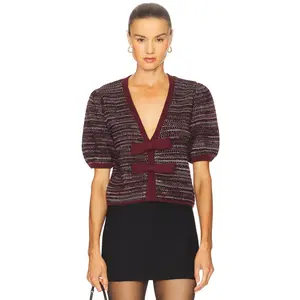 525 Elaine Marled Bow Cardigan in Oxblood Multi