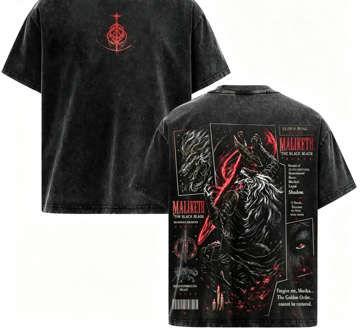 5 Design Elden Ring Vintage Washed Oversized T-Shirt, Ranni, Malenia, Radahn, Maliketh Dark Fantasy Graphic Tee, Tarnished Soulslike RPG Streetwear, Heavyweight Cotton FromSoftware Gamer Merch, Gift for Elden Ring Fans breathable short sleeve t-shirt