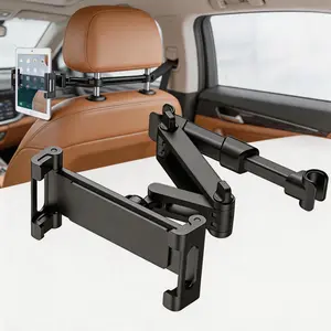 Black 360° Rotating Adjustable Car Headrest Tablet & Cellphone Mount, 1 Pack, Fits 5.3-12.9" iPads/Phones, Upgraded for Road Trips, Car Interior Accessory, Adjustable Holder