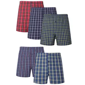 【JupiterSecret】5pcs Classic Comfort-Fit Plaid Boxer Shorts - Soft Woven Cotton