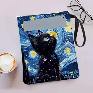 Starry Night Book Cover Bag, Washable Fashion Book Sleeve for Hardcover Books, Star Cat Design, PVC Waterproof, Extra Pocket, Cute Desk Accessories, Office Supplies