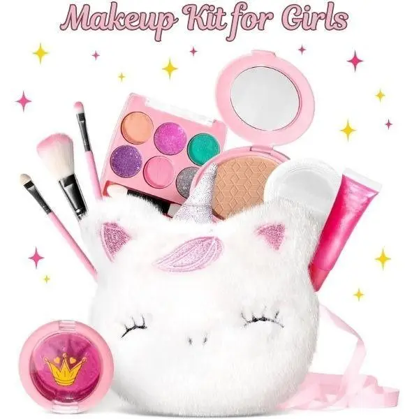 4-6 Years Girls' Washable Non-Toxic Unicorn-Theme Pretend Makeup Kit - Kids' Cosmetic Set with Coin Purse, Unicorn Toy - Easter, Birthday, Special Occasions Gift for Imaginative Play, Perfect Gift, Makeup Products