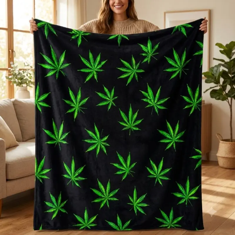 Green Leaf Pattern Blanket 1-Piece, Spring Summer Autumn Winter Room Decor, Living Room Sofa Gift for Valentine's Day, Mother's Day, Back to School