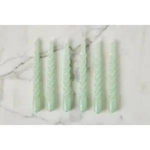 Lacquered Twisted Taper Candles, Sage, Set of 6