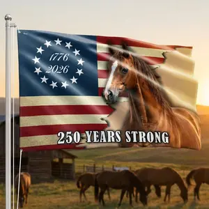 Horse American Flag 250 Years Strong for Rustic Decor Grommet Flag