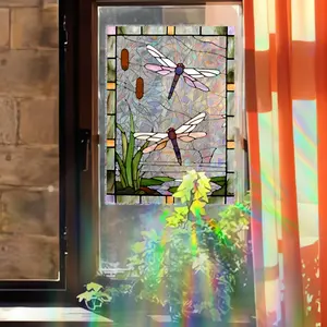 1Pc Retro Dragonfly Water Lily Electrostatic Film Sticker - Waterproof, Detachable, Reusable, Electrostatic Adsorption Creative DIY Electrostatic Film Suitable for Balcony Glass, Doors and Windows, Home Decoration, Room Decoration and Other Scenes