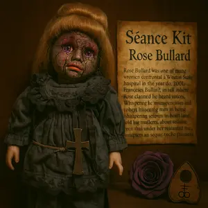Creepy Doll Séance Kit Rose Bullard Halloween Decor Candle Ornaments with Black Candle Calcite Black Obsidian Mini Ouija Board & Accessories 20in Tall 7in Diameter - Decoration