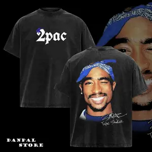 Vintage 90s Rapper 2pac Tupac Shakur 2 side t- shirt, with Double-Sided Prints for Both Men And Women, Short-Sleeve Shirts Are Perfect for Hip Hop Fashion And Streetwear