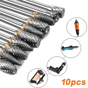10 Pcs Carbide Rotary Burr Set - Ideal for Woodworking, Drilling, Metal Carving, Engraving and Polishing