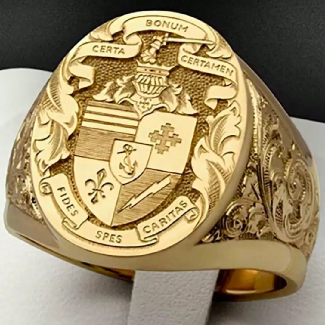 Men's ring with mysterious Totem fountain symbol, 18K gold plated, delicately carved, suitable for daily wear, jewelry accessory for couples