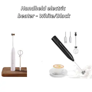 New Egg Whisk & Milk Frother Handheld Electric Mixer, USB Rechargeable 3-Speed Whisk Set with Whisk Head + Milk Frother Head for Coffee, Cooking & Portable Baking Tool - Black/White
