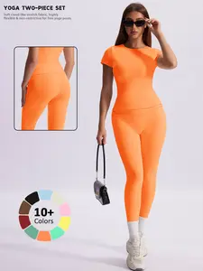 Women's Breathable Quick-Dry Sports Set, Solid Color High-Waisted Slim Fit Shorts & Short Sleeve Top, All-Season Gym Running Outdoor, Fitness Sportswear Set