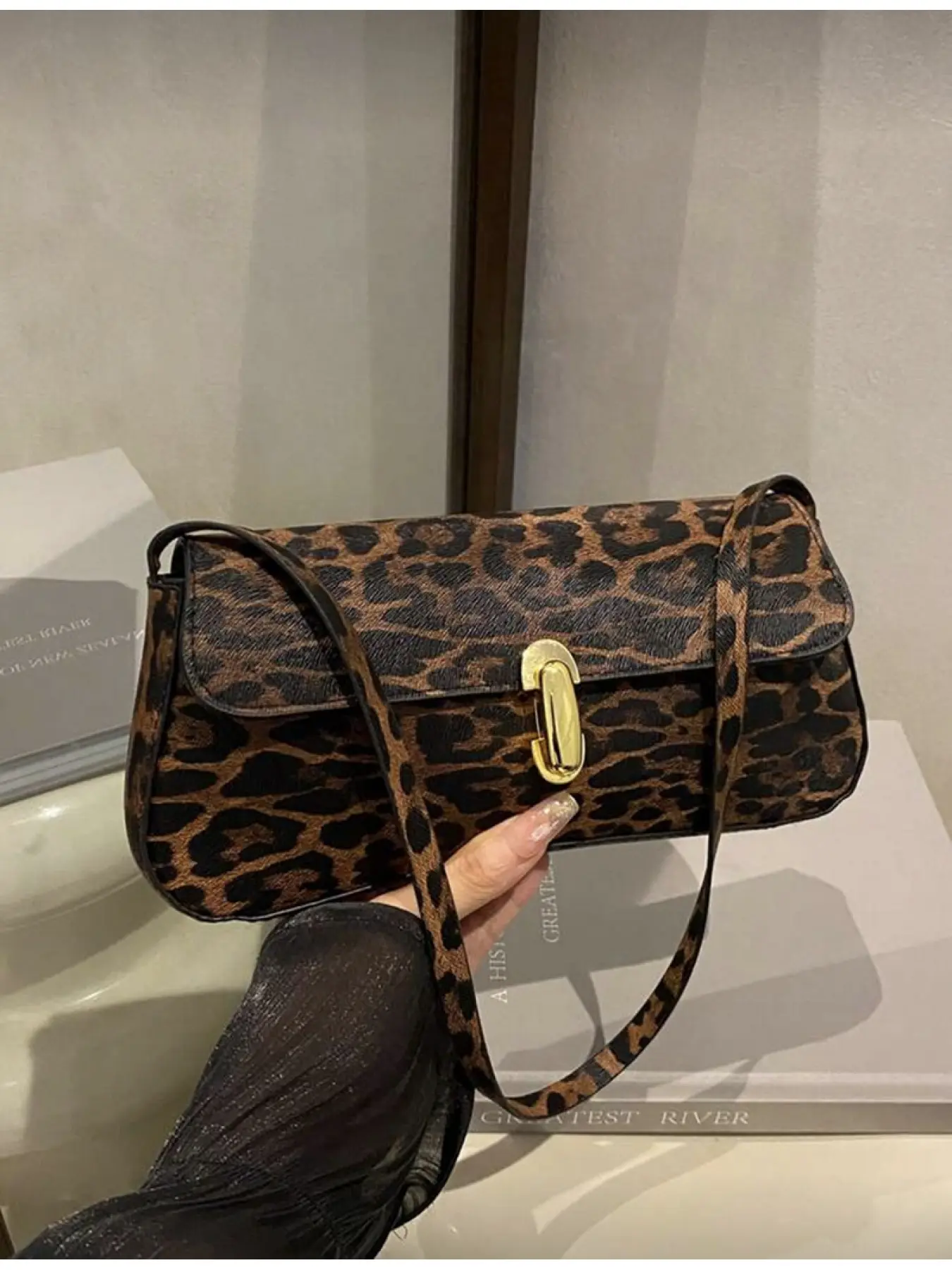Vintage Elegant Fashion Shoulder Bag, Leopard Pattern Messenger Bag, Casual PU Material, Women's Handbag for All Seasons