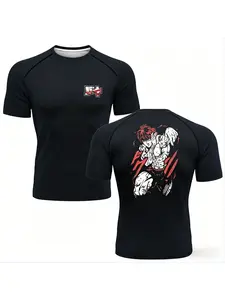 Anime Baki Hanma Men'S T Shirt Gym Fitness Boxing Outdoor Training MMA Rash Guard Boxing Tshirt Herren Jiu Jitsu Bjj Sport Shirt Activewear Tee