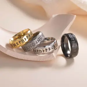 Elegant Viking Rune Titanium Steel Ring, Men's Cultural Flair Jewelry, Stylish Men's Accessories, Daily Wear Option - Multi-Size Fit Available
