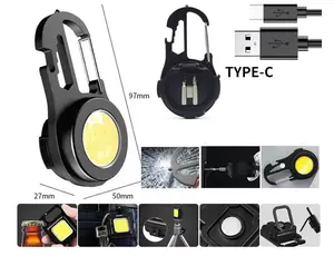 Multifunctional COB LED Flashlight Keychain USB Rechargeable Portable Work Light Outdoor Camping Torch with Strong Magnet