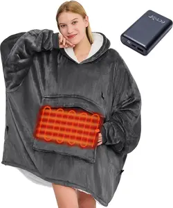 Heated Blanket Electric Hoodie - Oversized Portable Design, Grey, Battery Operated, Ideal for Colder Weather, Suitable for Women & Men