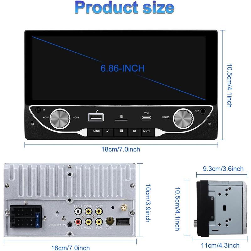Hikity Double Din Car Radio with Wireless CarPlay Android Auto, Auto Radio with Bluetooth Hands-Free 6.86 Inch Touch Display Radio support DVR FM/EQ/AUX+Rear View camera
