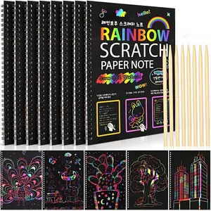 Rainbow Scratch Paper Notebook with Scratch Pen, 8 Counts/set Scratch Art Paper with Tools, Art Supplies for Students, Birthday Party Holiday Gift