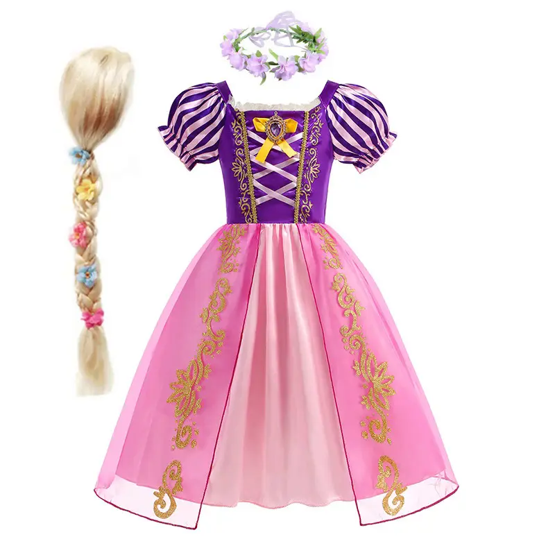 Rapunzel Princess Cosplay Dress - Purple Puff-Sleeve Tangled Fantasy Ball Gown, Elegant Halloween Party Outfit