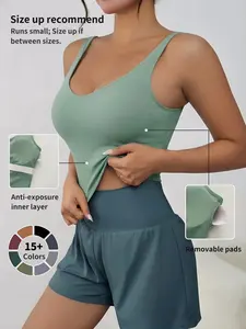 Women's Solid Sports Bra, Sporty Wide Strap Lingerie Top for Tennis Pickleball, Gym Clothes, Women's Athletic Clothing for Indoor Outdoor Wear, Workout Bras