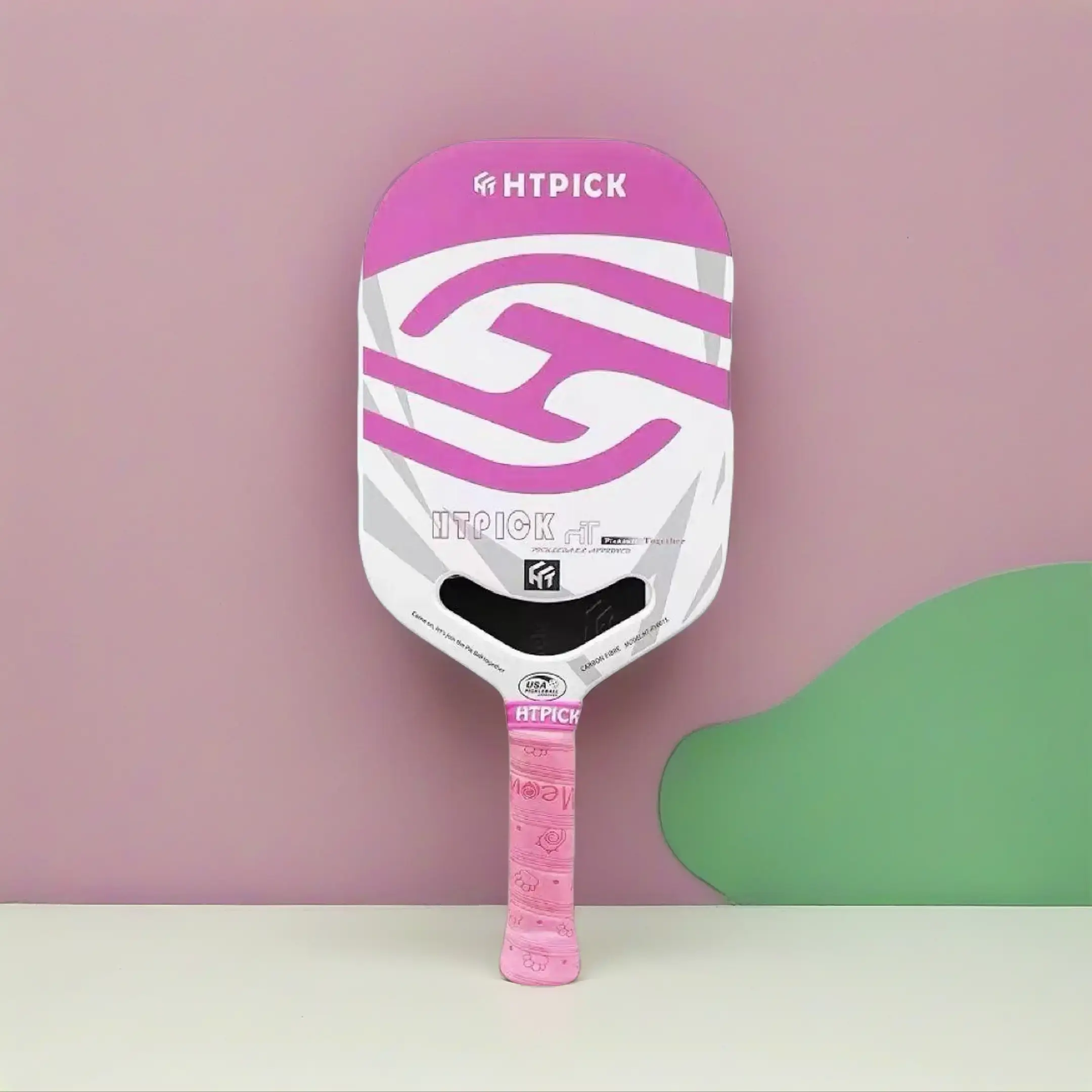 Pro Tournament-Grade HTPICK T700 Carbon Fiber PP Pickleball Paddle - Frameless Design, Thermocompression Tech, 220-240g, 418x190mm, 14mm Thick, Enhanced Performance HT-RY001S Pink for Adults