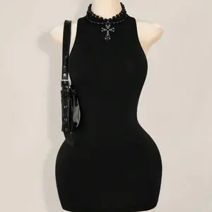 Icon Solid Color Criss-Cross Backless Sexy Casual Mini Dress, Dresses for Outings