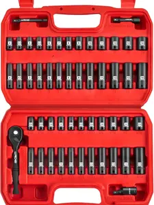 1/4”Drive Impact Socket Set, 52 PCS Mechanic Tool Set with 72-Tooth Ratchet & Adapter, CR-V, Metric and SAE Sockets Storage Kit for Household Automotive Repair DIY Project