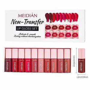 10 Pcs Liquid Matte Matt Lipstick Set,Waterproof Long Lasting Quick-drying Non-Stick Cup Nude Lip Stain Kit,Moisturizing Lip Tint, Travel-Size Mini Lip Gloss for Daily Use