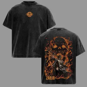 Kenpachi Zaraki Bleach TYBW Vintage Washed Oversized T-Shirt – Thousand-Year Blood War Anime Graphic Tee, Kenpachi Dark Samurai Flame Skull Art Shirt, Soft Cotton Streetwear Casual Apparel, Unisex Top, Gift for Bleach Fans